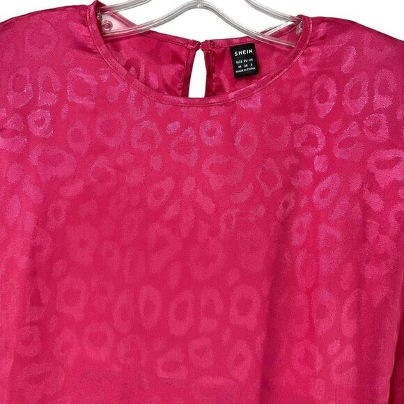 Barbie Pink Leopard Print Shoulder Pad Sleeveless Top Size 6 Satin Shein Brand - Picture 2 of 7